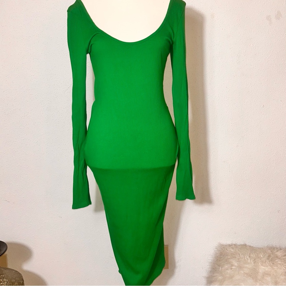 Snatched Green midi long sleeve body con dress size XL